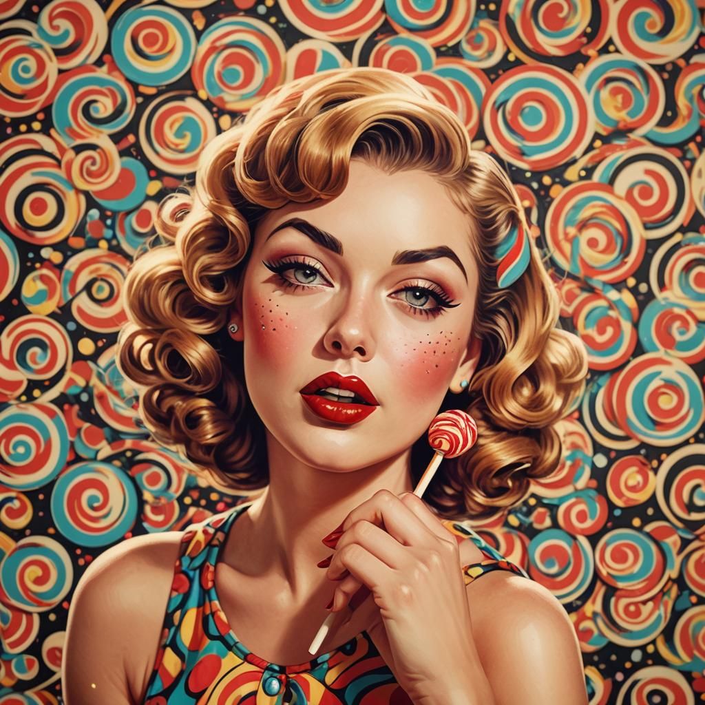 Vintage Pop Art Pin-Up Girl with Lollipop