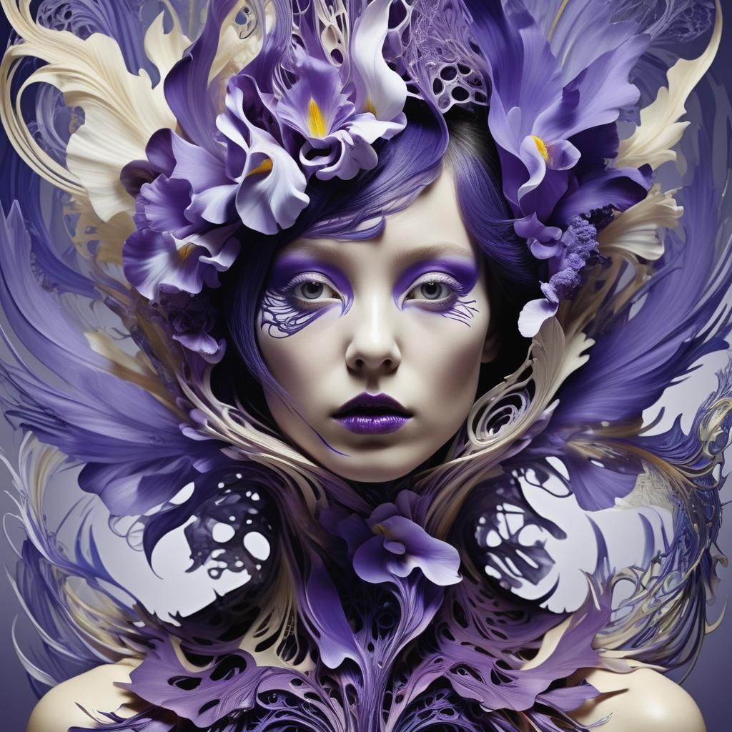 Surreal Purple Witch Portrait in Psychedelic Art Style