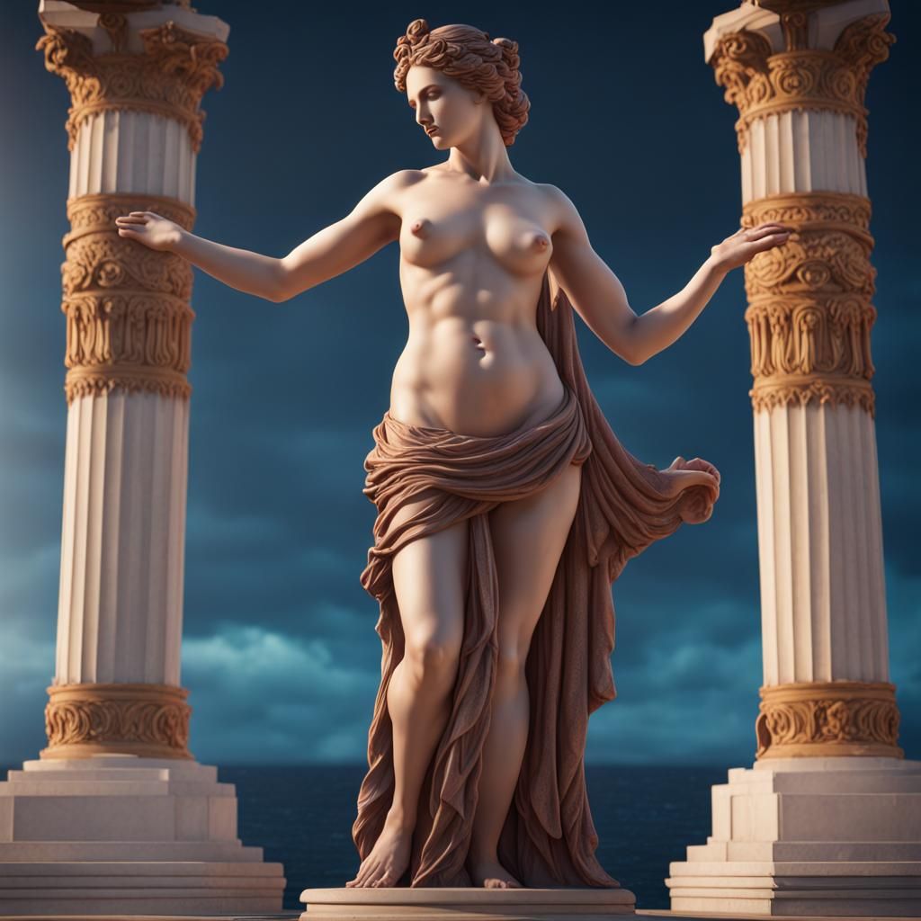 Nude Greek Statue of Aphrodite: Detailed Matte Painting