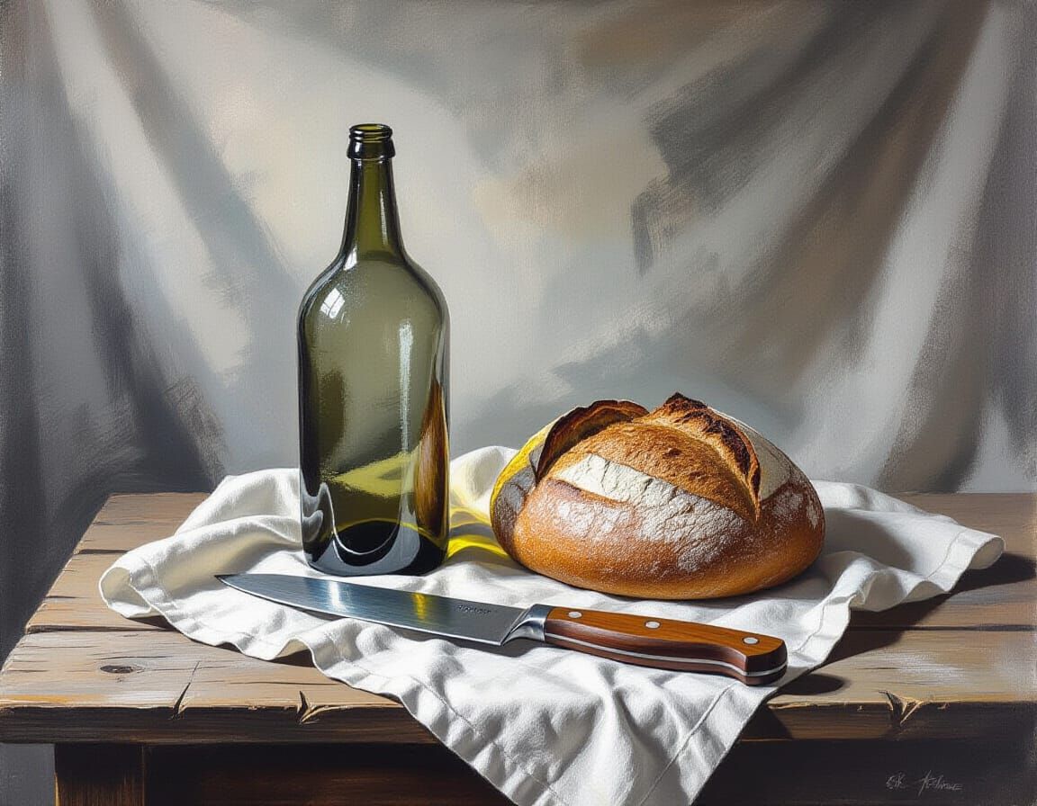 Rustic Still Life: Charcoal Drawing with Dramatic Lighting