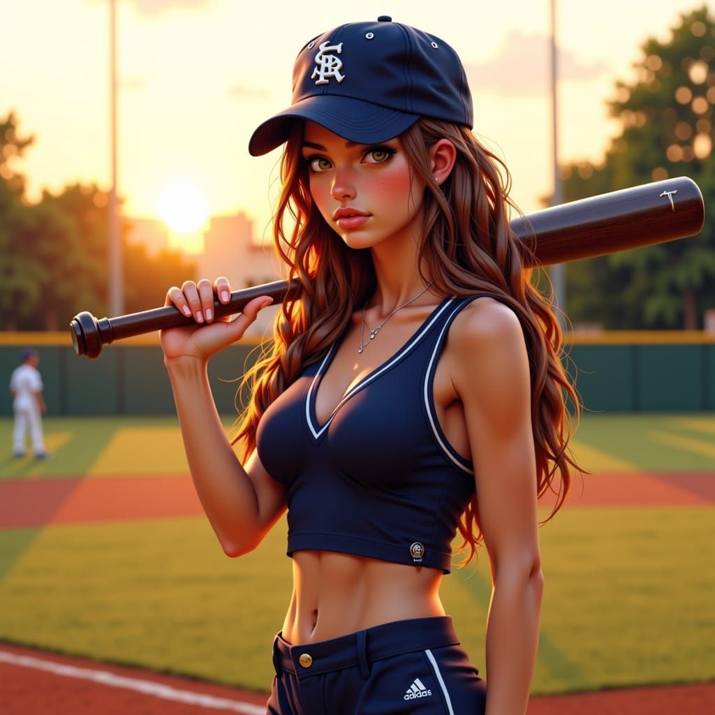 Sleek Female Baseball Player in Sunset Glory
