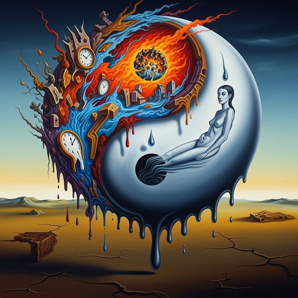 Melting Yin Yang Symbol in Surrealist Style
