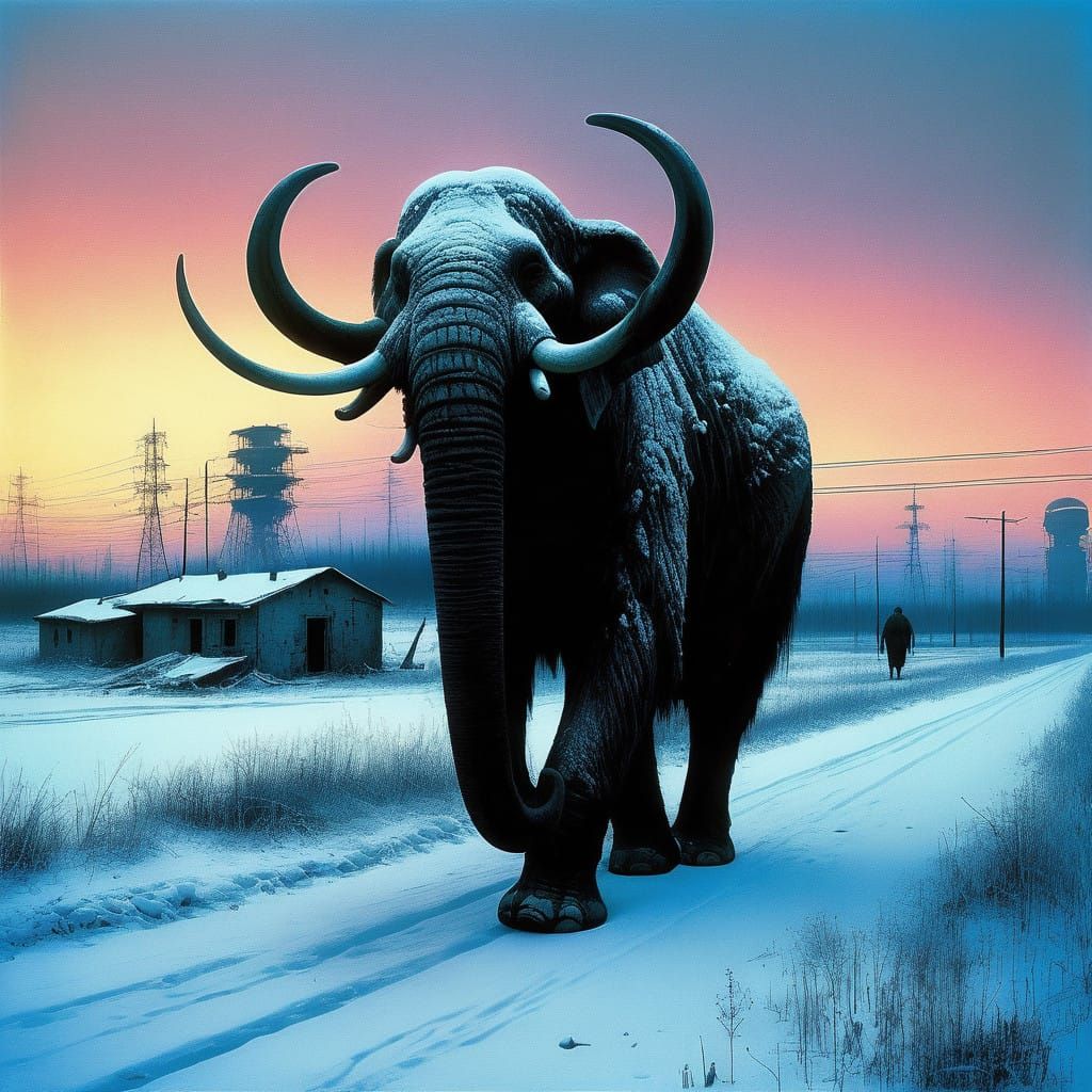 Mammoth Winter Cityscape in Vibrant Graffiti