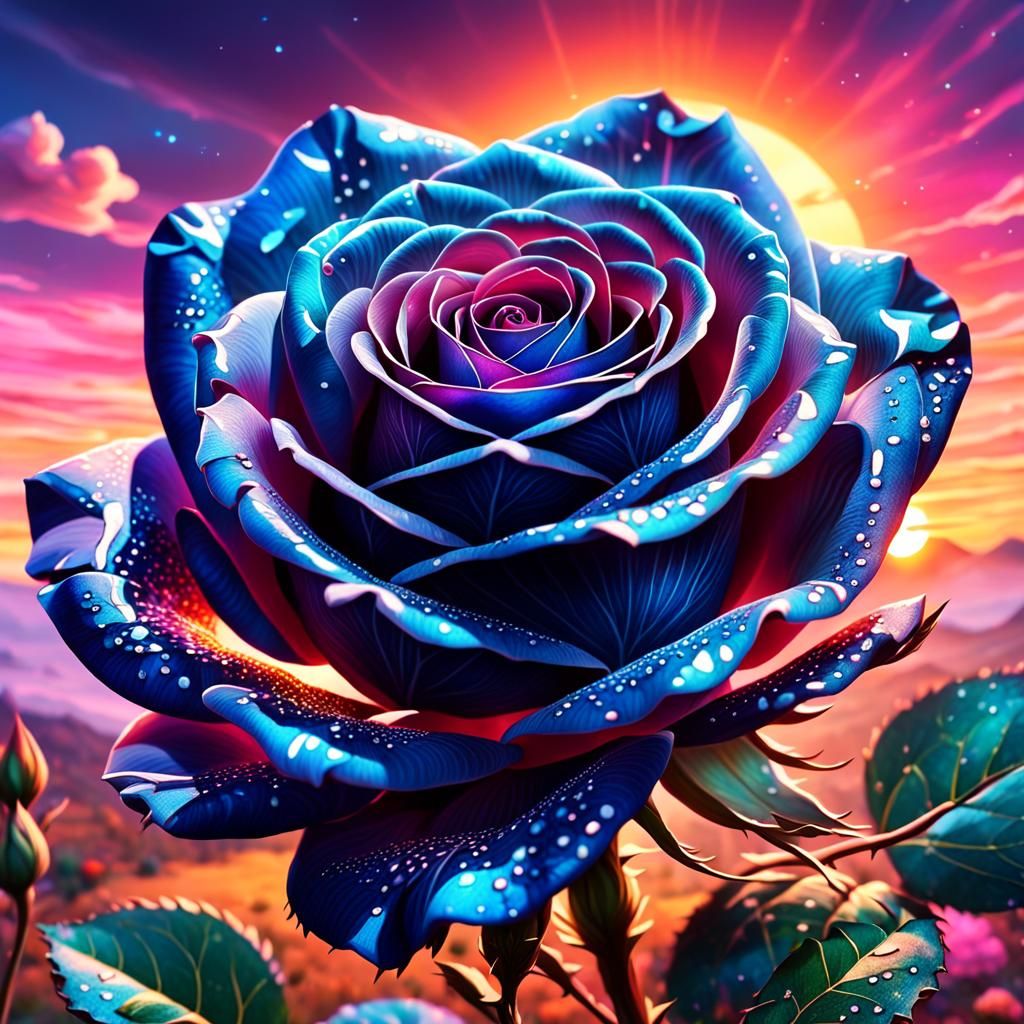 Sapphire Rose Sunset: Holographic Cosmic Illustration