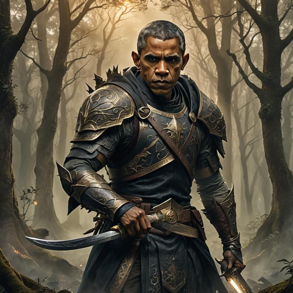 Dark Paladin Half-Orc Half-Elf in Mysterious Forest