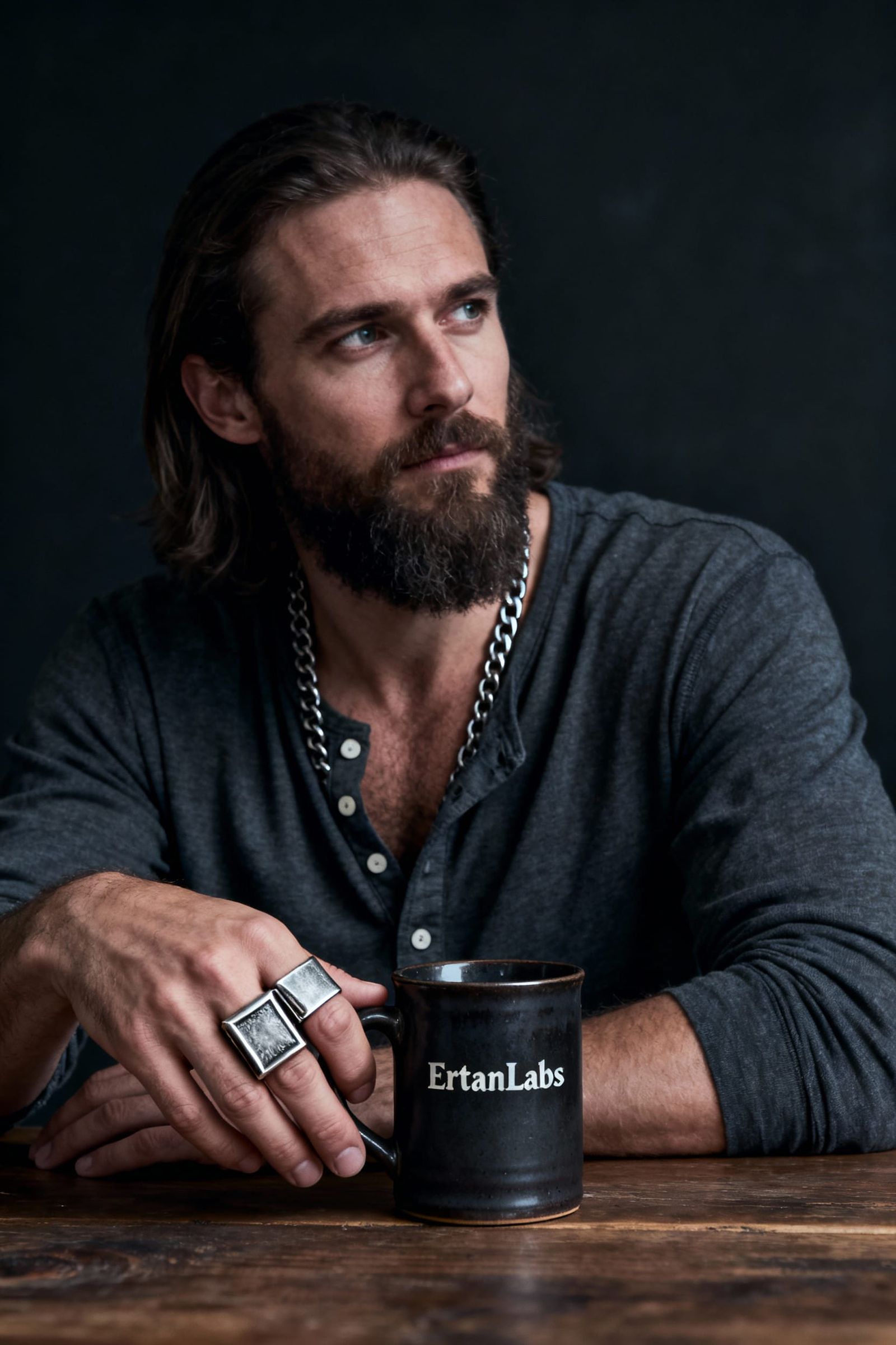 Cinematic Portrait of a Man with Viking Ring and "ErtanLabs"...