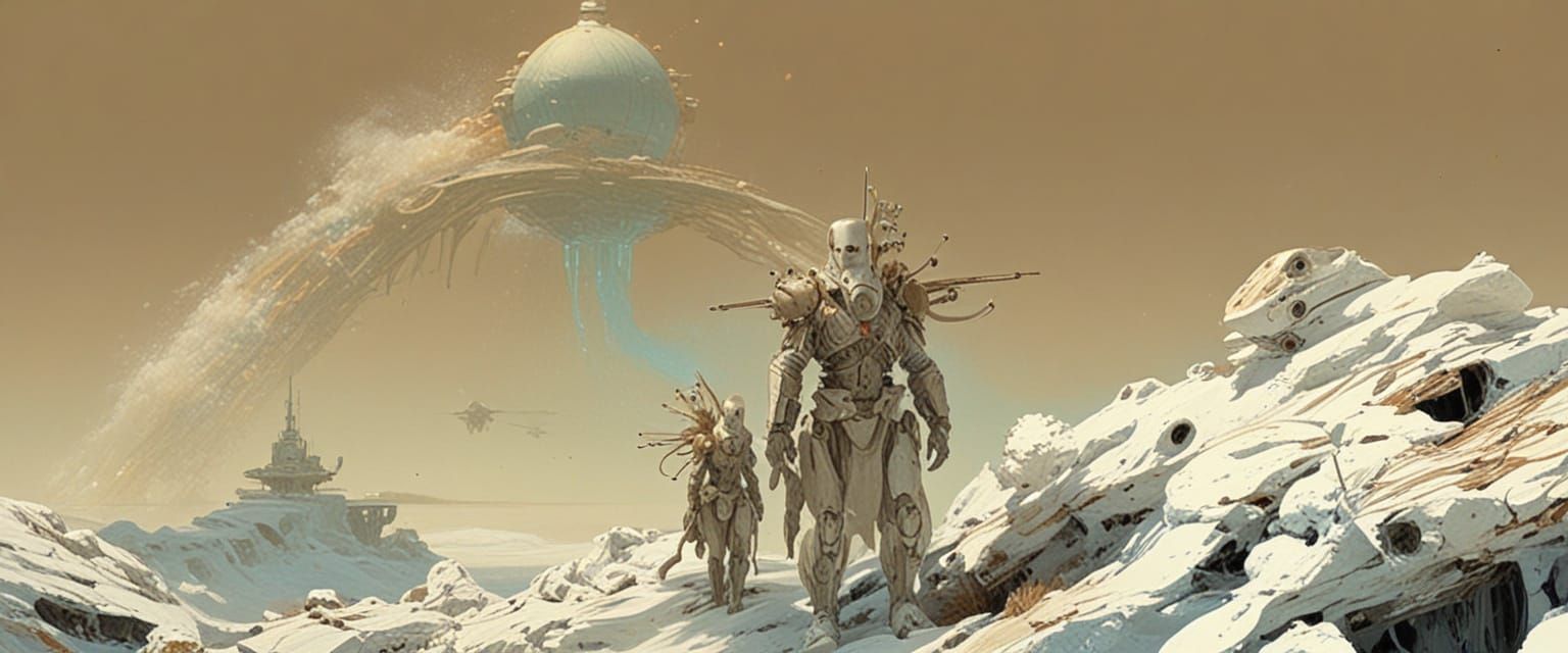 welcome to datalus 4. sci fi oil paimting by Rodney Mathews