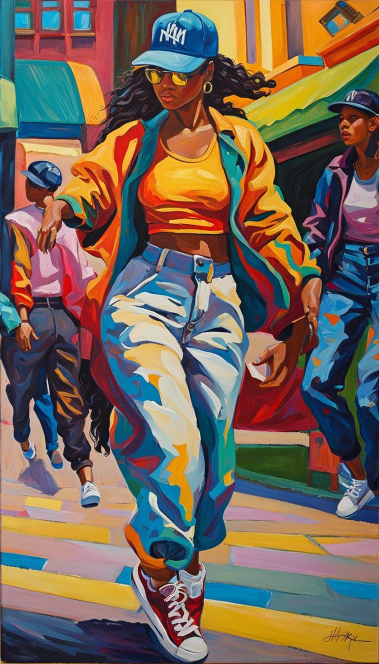 Woman Dancing in 90s Hip Hop Fashion