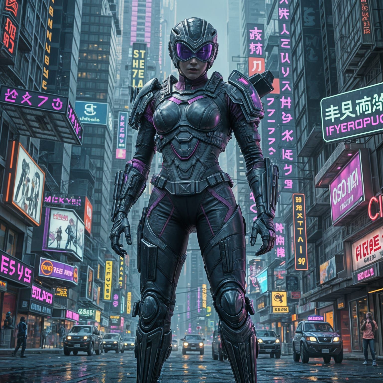 Cyberpunk Purple Ranger in Neon City