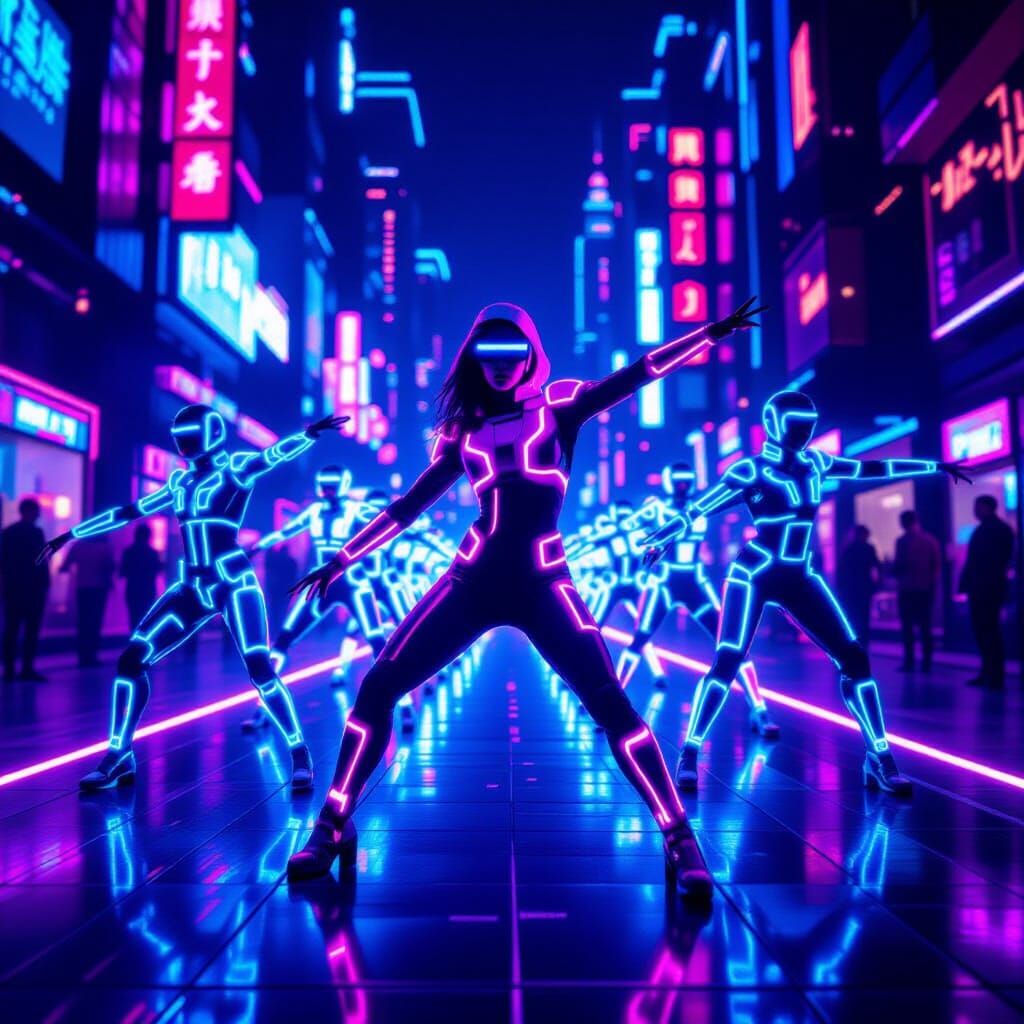 Cyberpunk Dancers in Neon City