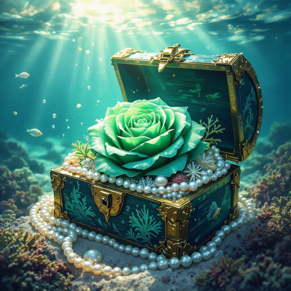 Emerald Rose Carved with Underwater Kingdoms