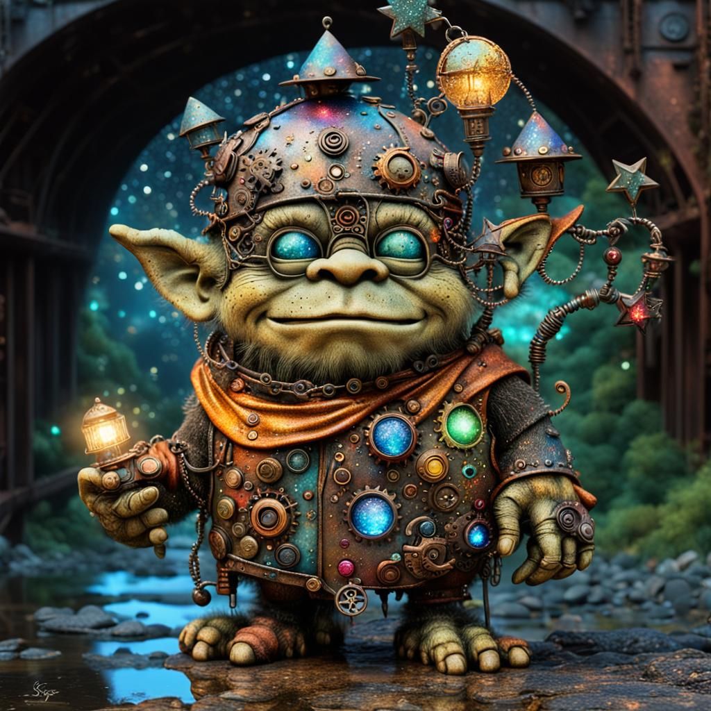 Surreal Steampunk Troll Under a Bridge