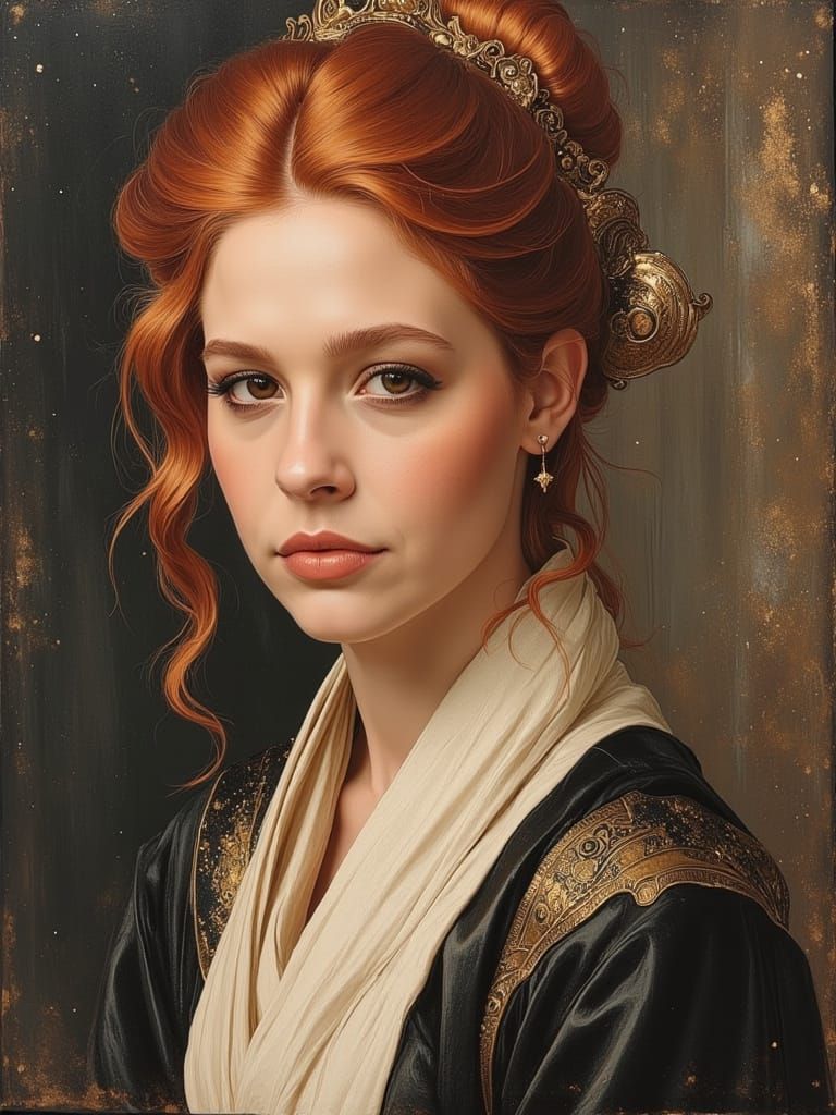 Hyperrealistic Portrait of a Refined Jedi Lady in Elegant To...