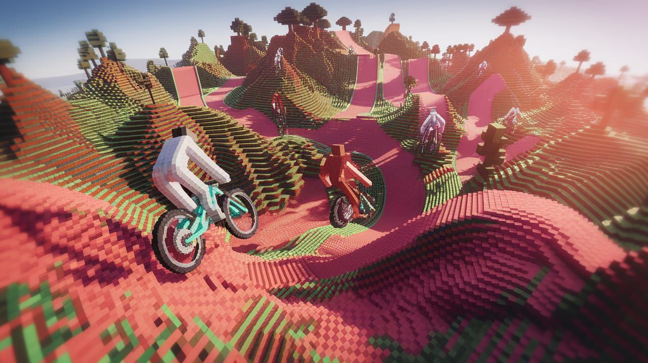 Minecraft Mountain Bike Park in Epic 3D Videogame Style
