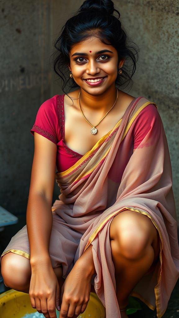 Sensual Indian Woman in Hyper-Realistic Saree Portrait