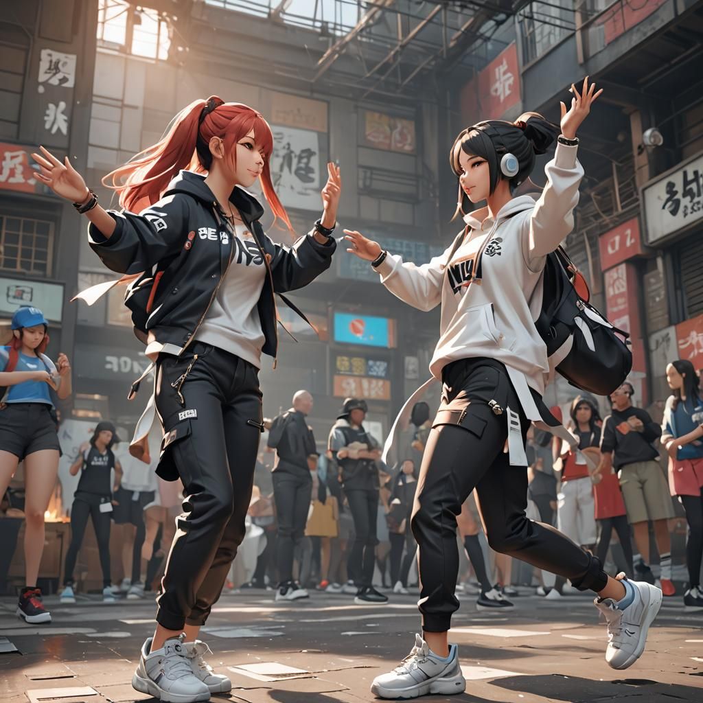 Hip Hop Girls High-Five: 3D Anime Art