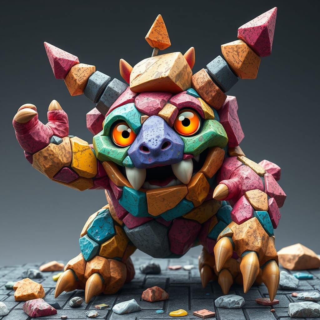 Vibrant Stone Monster in Anime Style