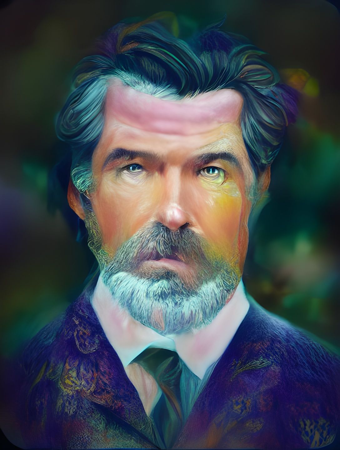 Pierce Brosnan Portrait as Nabis-Inspired Digital Art