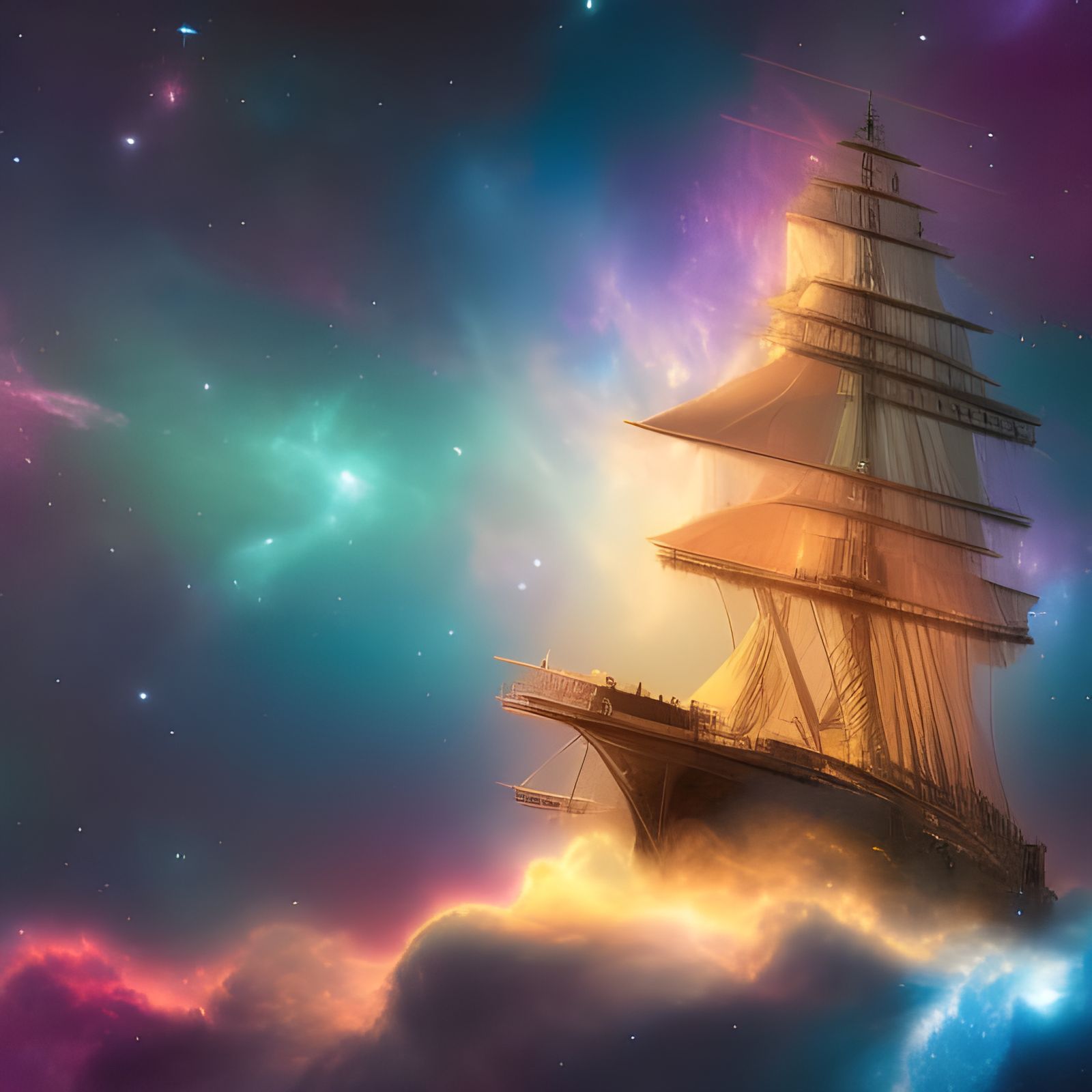 A galleon sailing through the cosmic astral,