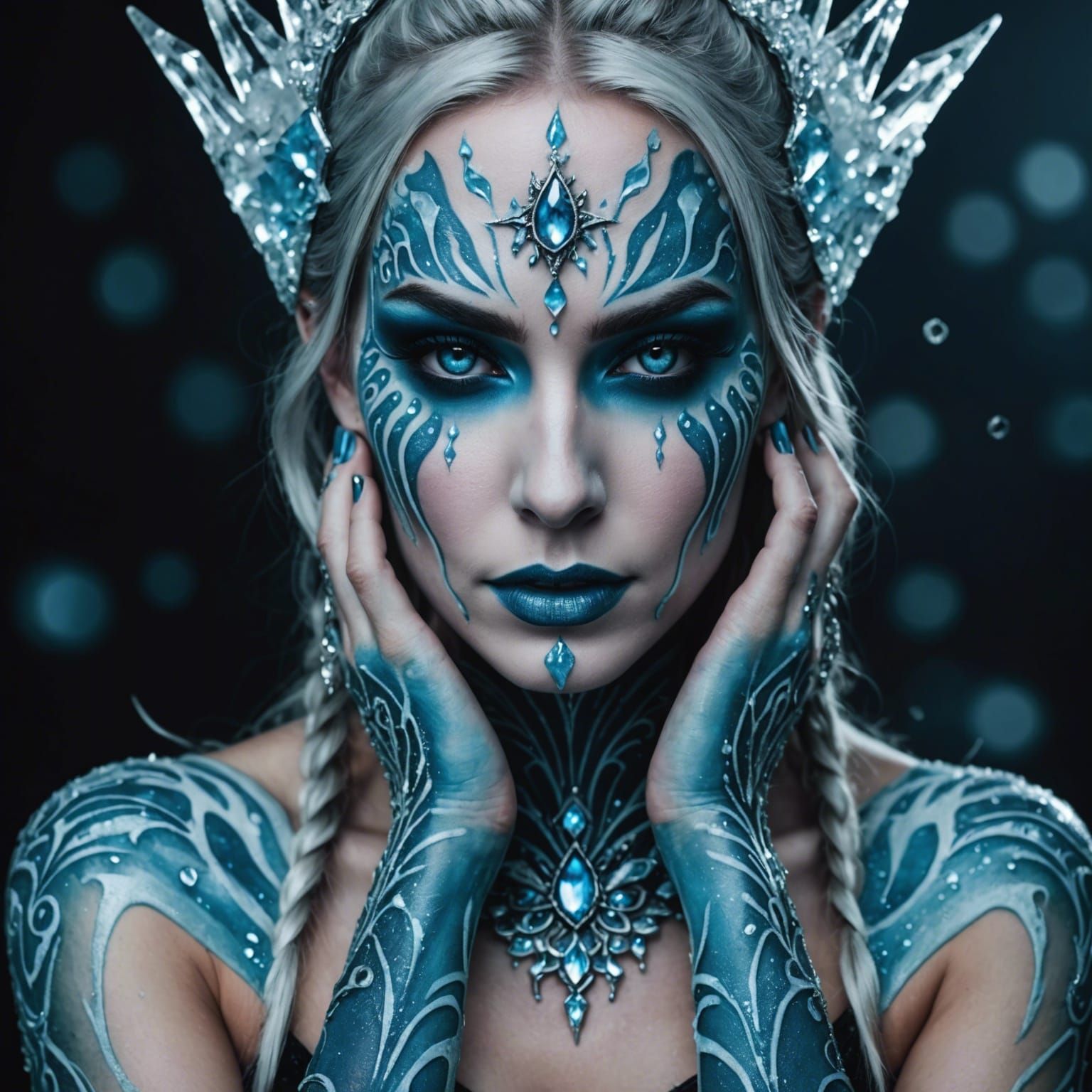 Icy Evil Frost Witch with Blue Makeup