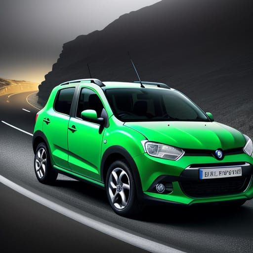 Sandero Stepway on Winding Road - Hyperrealistic Splash Art