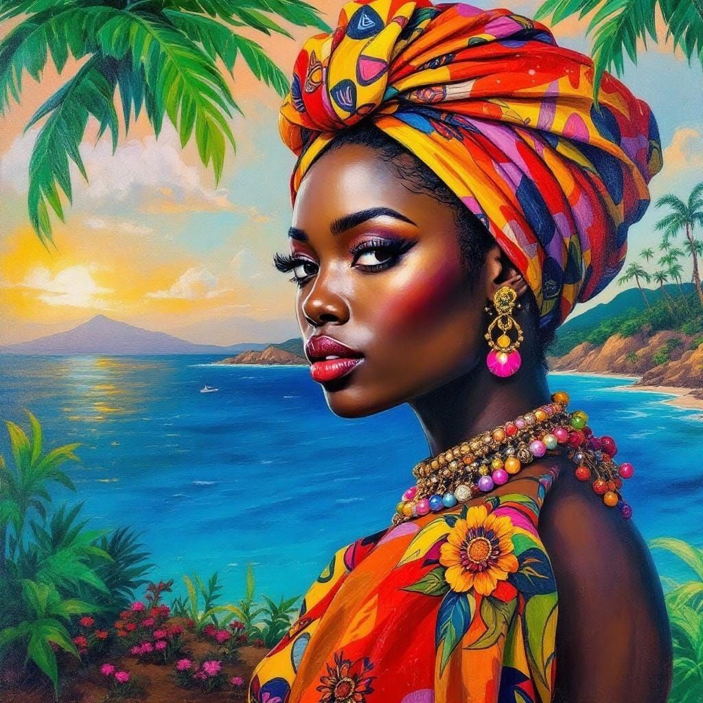 Haitian Woman in Traditional Dress with Slime Paint