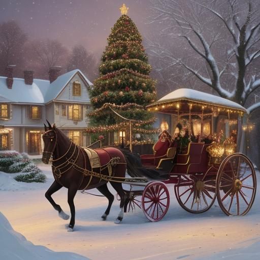 Vintage Holiday Card: Victorian Christmas Scene