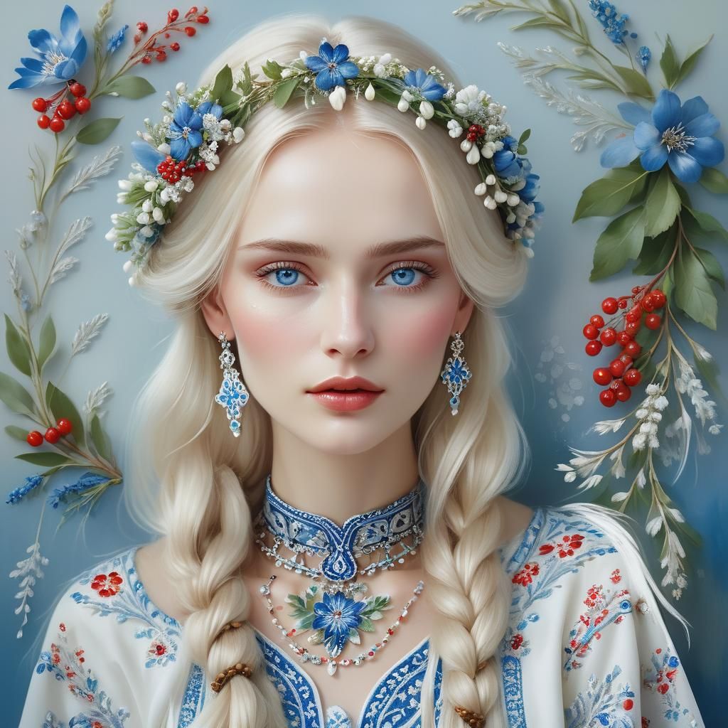 Ethereal Portrait of Russian Beauty in Slavic Dress
