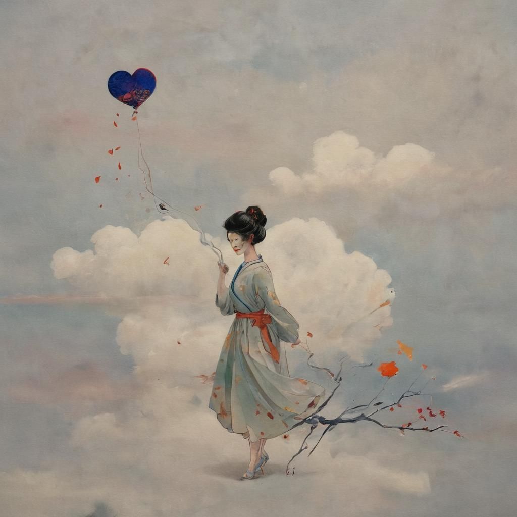 channeling my heart and my minds, sumi-e, lowbrow, figurativ...