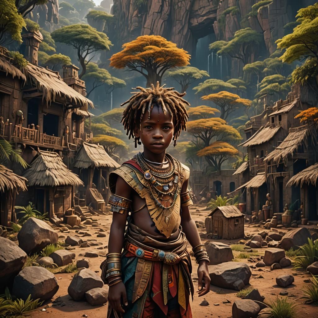 Fantastical African Child in Detailed Matte Painting