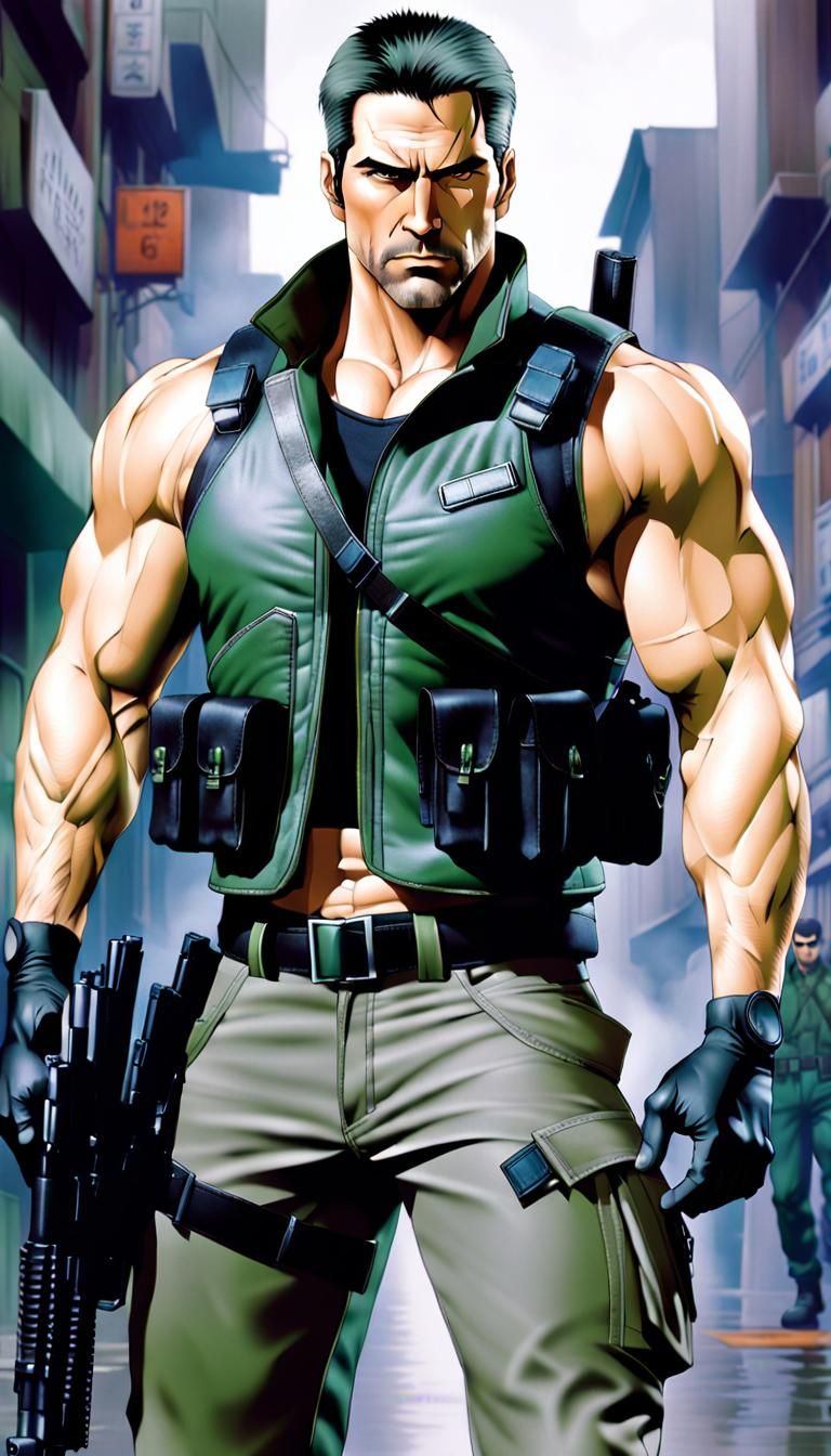 Chris Redfield Anime Portrait with Gun