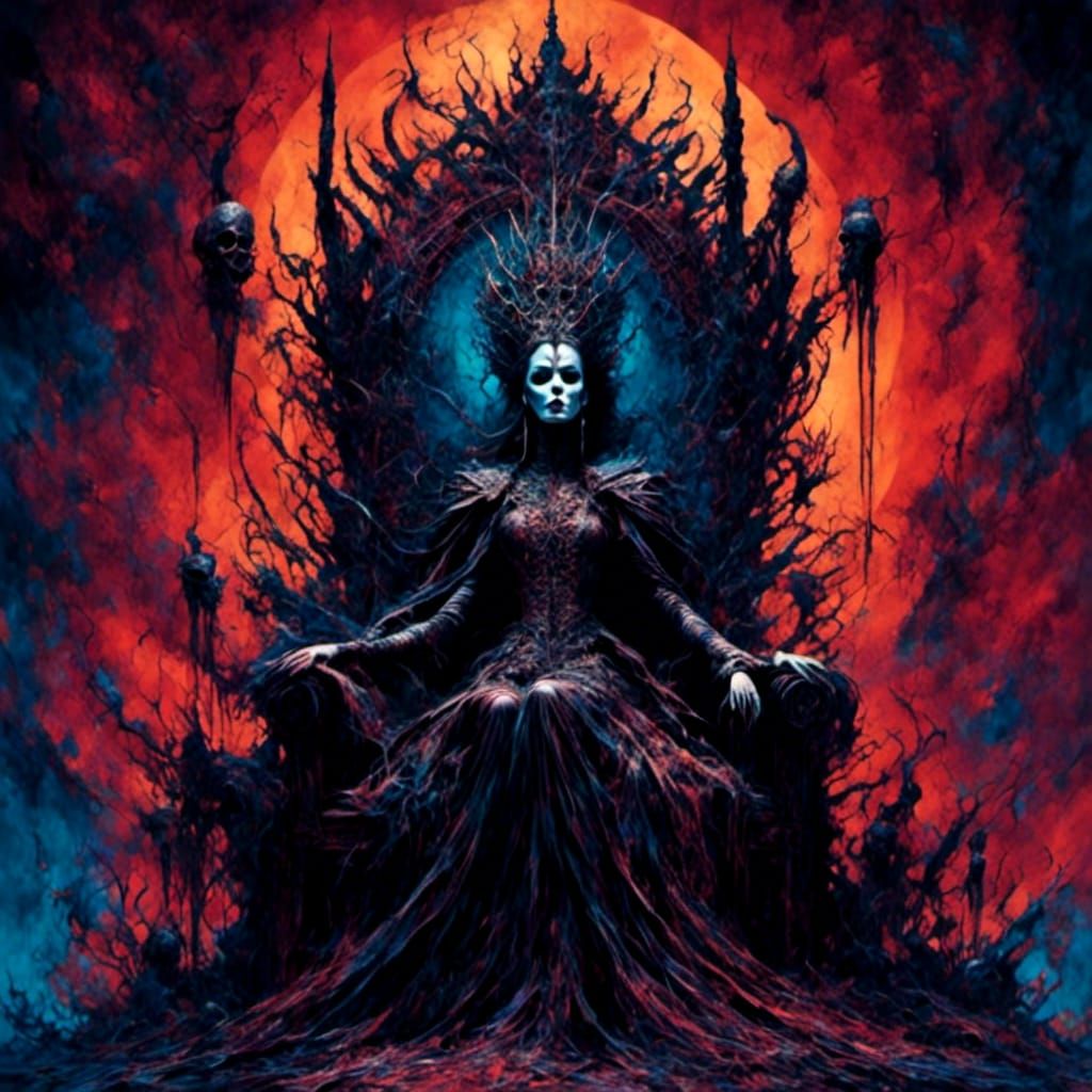 Psychedelic Queen on Throne in Space