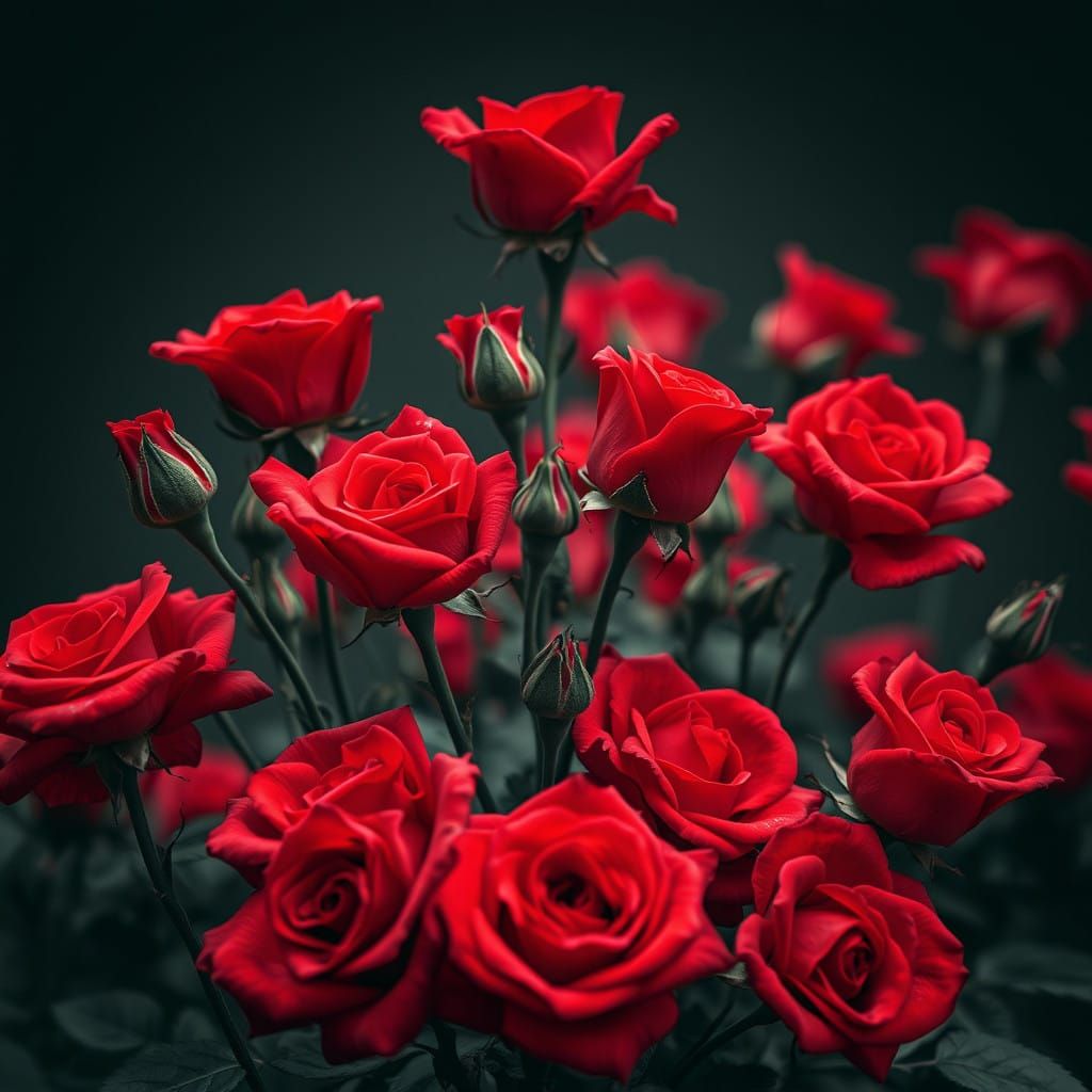 Monochromatic Blooming Roses in Modern Art Style