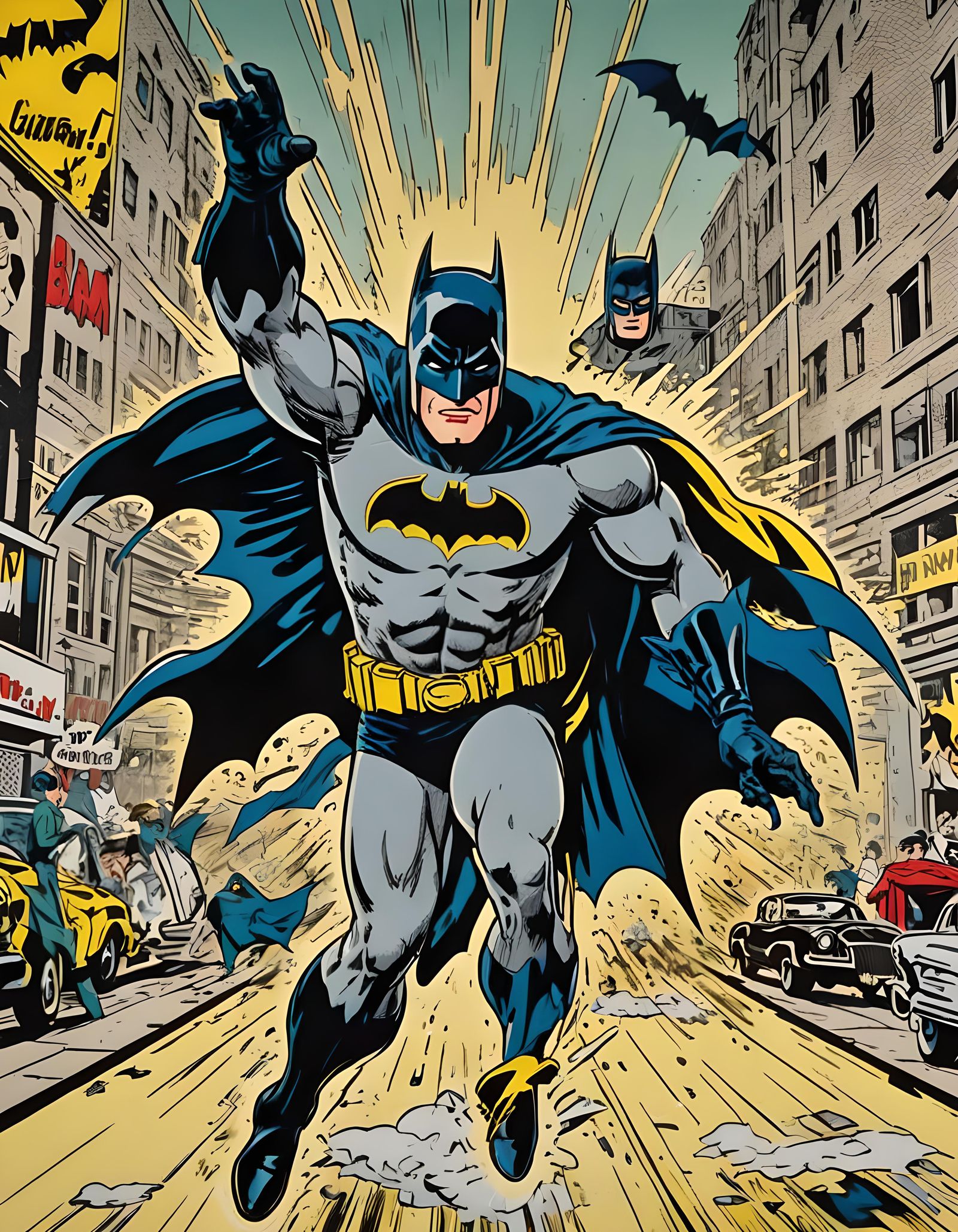 Batman in 50s Action Scene, Roy Lichtenstein Style