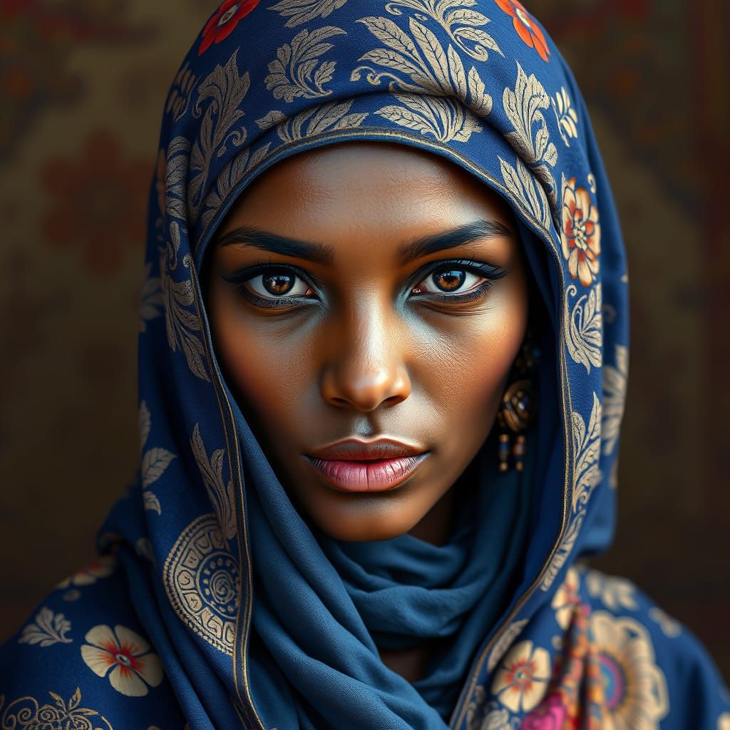 Tuareg Woman Portrait with Matisse and Klimt Influences