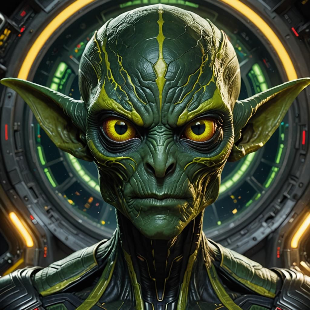 Skrull Alien Portrait in Spaceship Interior