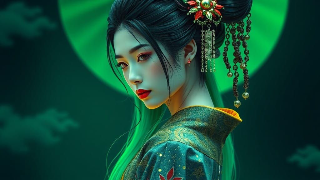 Surreal Eastern Goddess in Cyberpunk Hues