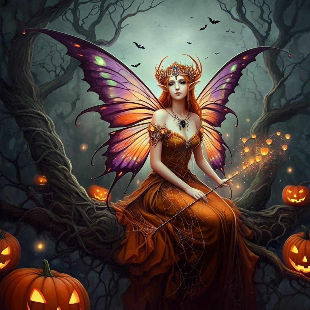 Ethereal Halloween Fairy in Haunted Forest