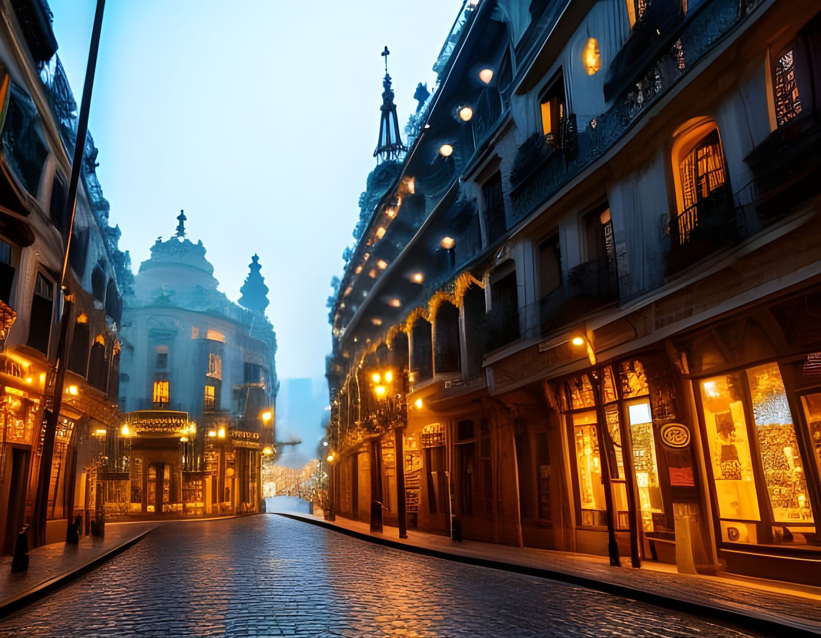 Steampunk Barcelona at Night Under Fractal Lights