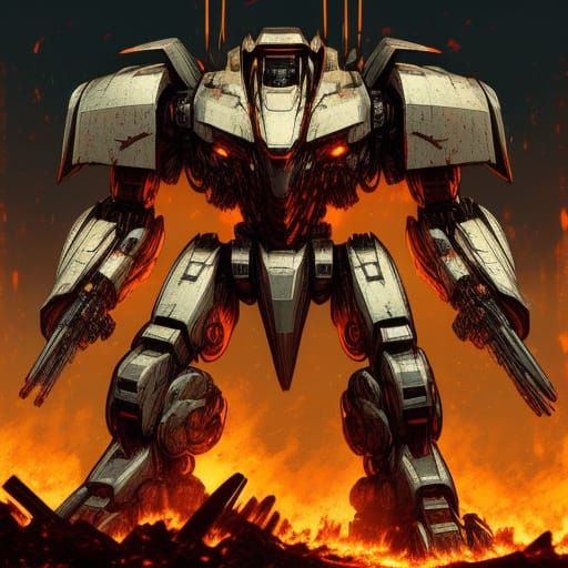 Cyberpunk Mecha in Ruins