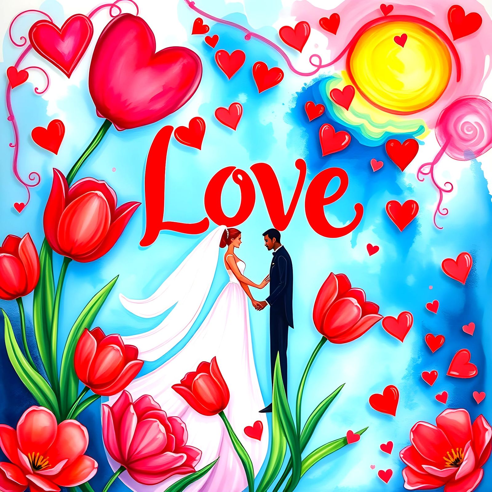 Vibrant Red Wedding Wonderland in Candyland Colors and Gouac...