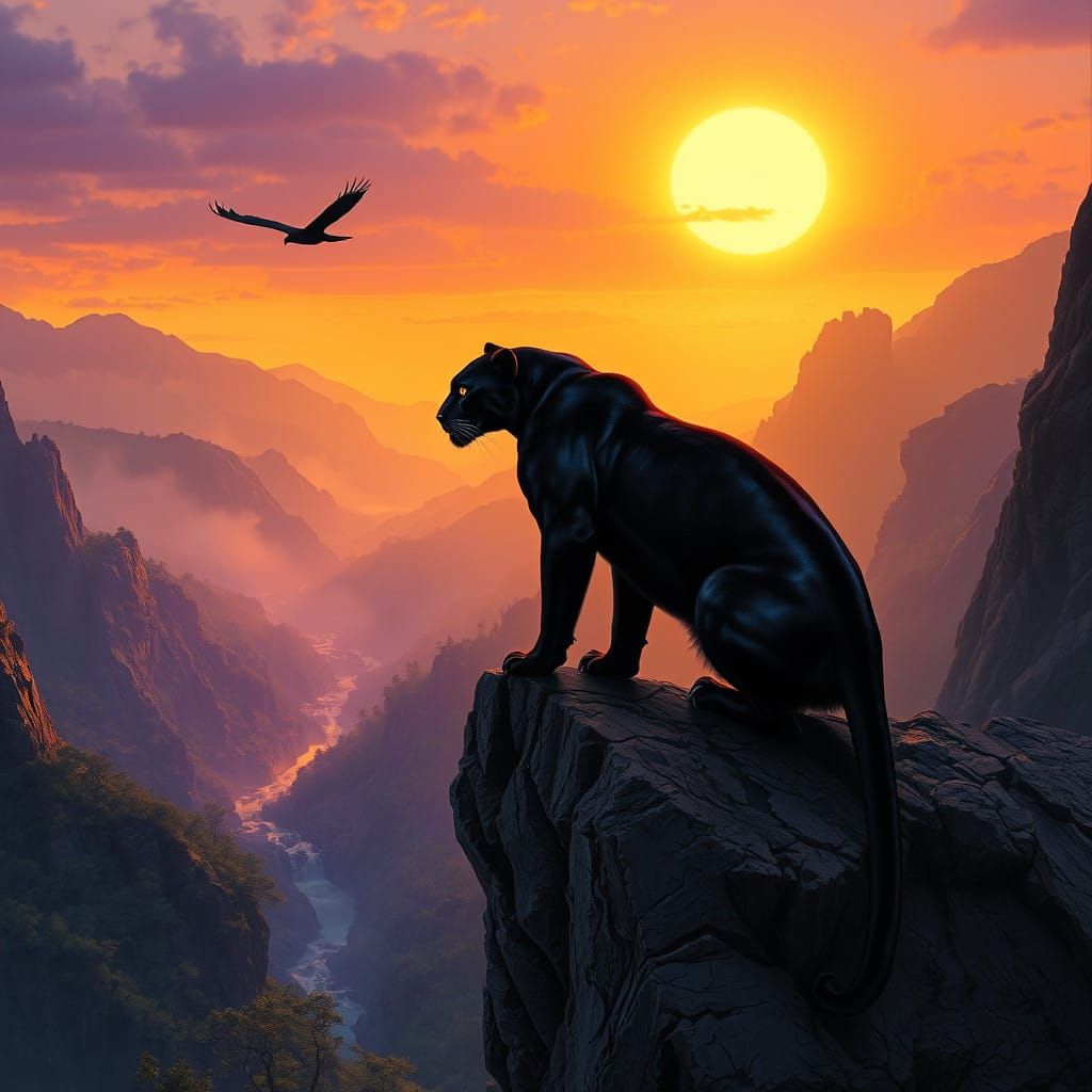 Regal Panther Surveys Mystical Valley at Dusk in Vibrant, My...