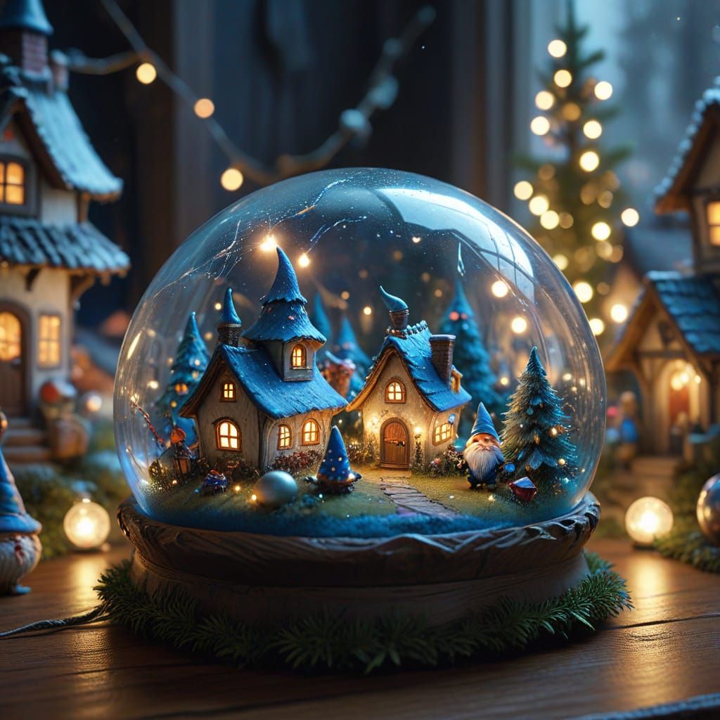 Tiny Gnome Village Decorates for New Year Inside Crystal Bal...