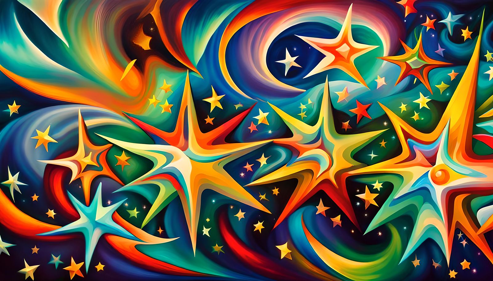 Iridescent Stars in Electromagnetic Plasma, Naive Art