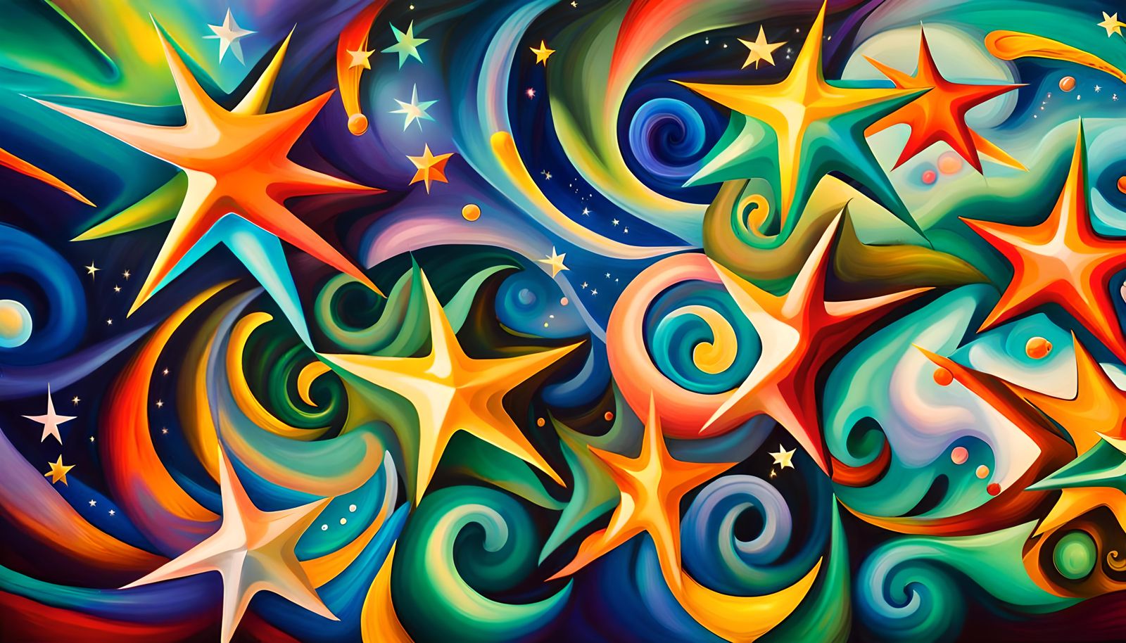 Iridescent Stars Swirling in Electromagnetic Plasma: Impasto...