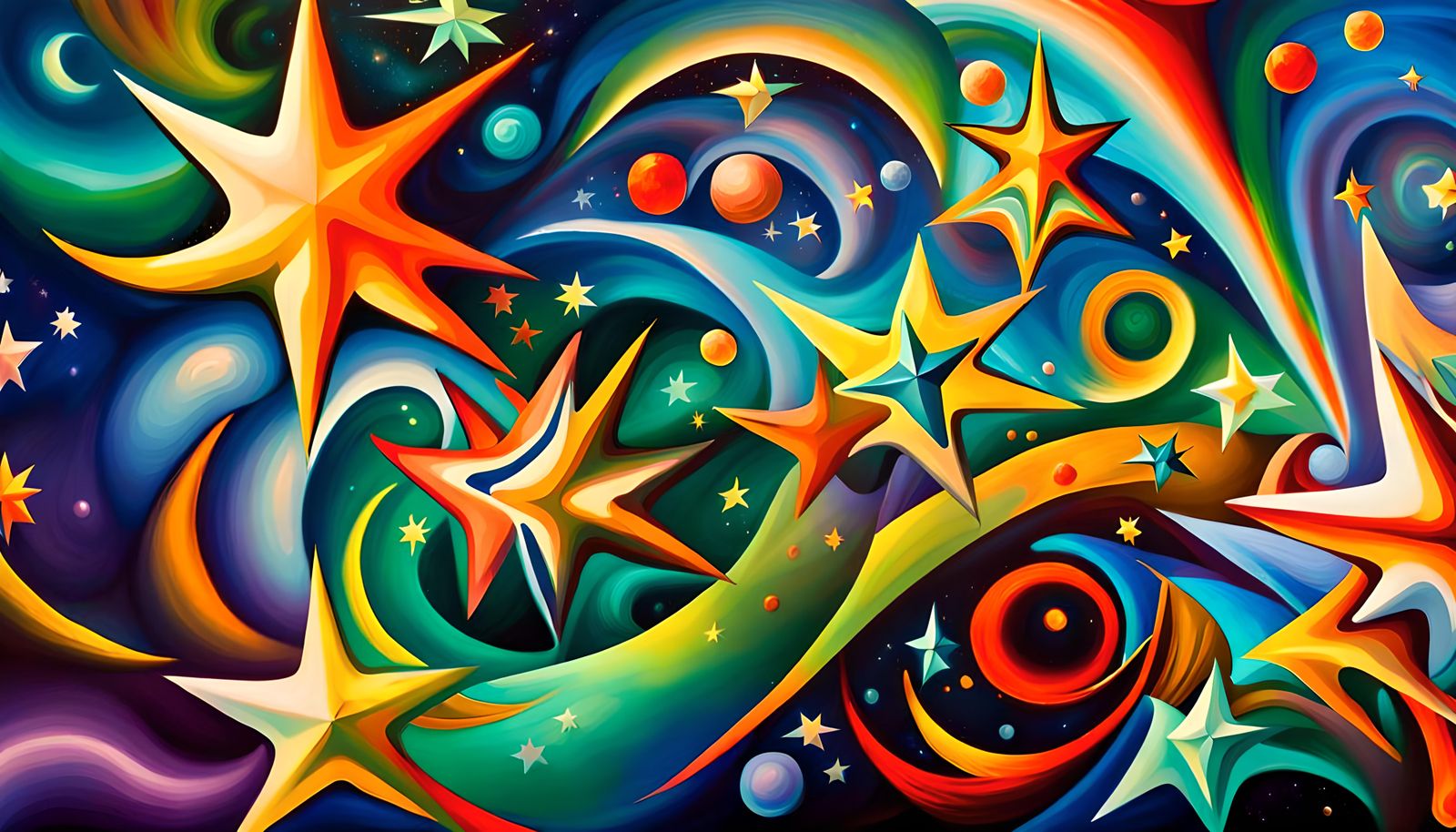 Iridescent Stars in Electromagnetic Plasma, Impasto Painting