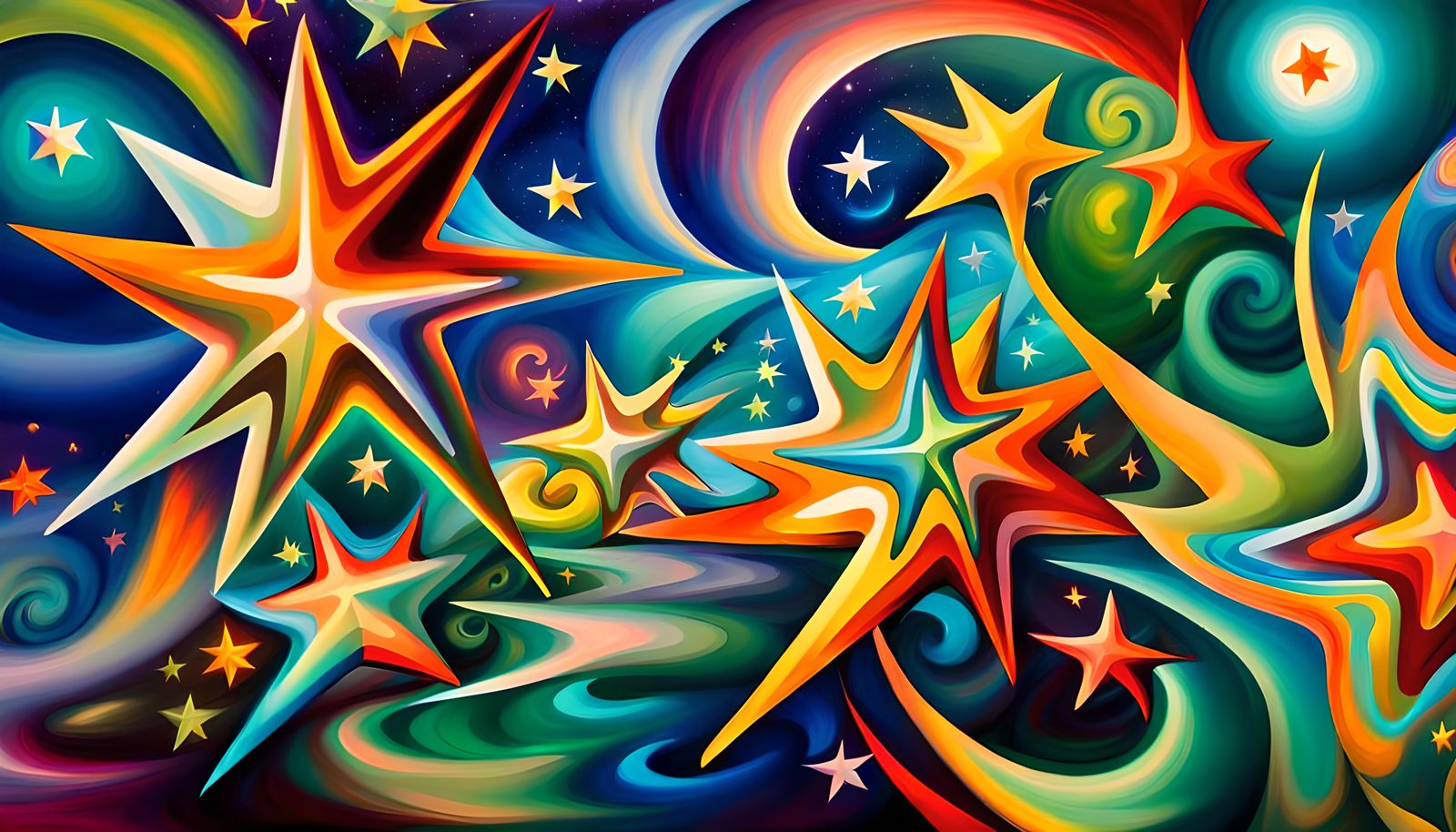 Mystical Starry Wonders in Iridescent Cosmic Dance