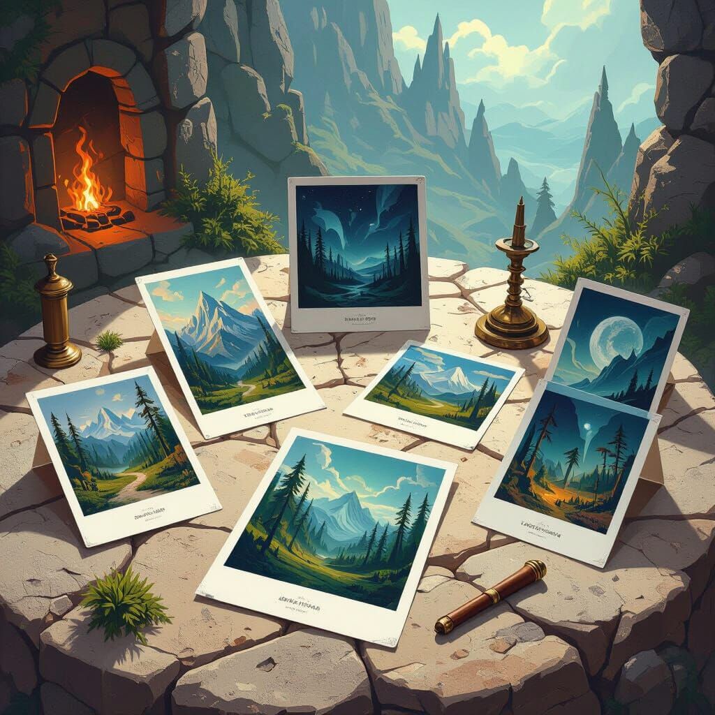 Elemental Swords on Carved Stone Table