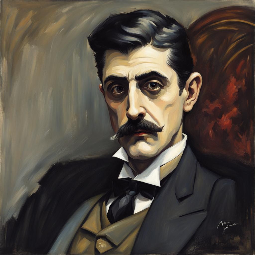 Sinister Portrait of Marcel Proust in Fantasy Style