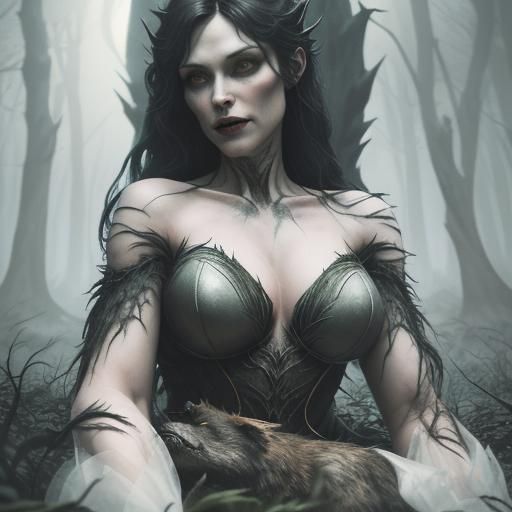 Woman's Werewolf Transformation in Dark Fantasy Style